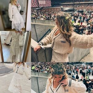 Alexis x Target Cream Lace Cutout Long Sleeved Midi Dress